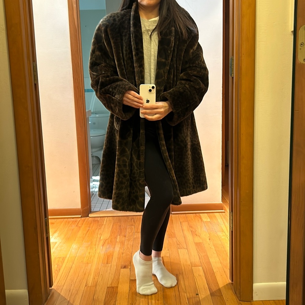 Faux fur, silk lined vintage coat